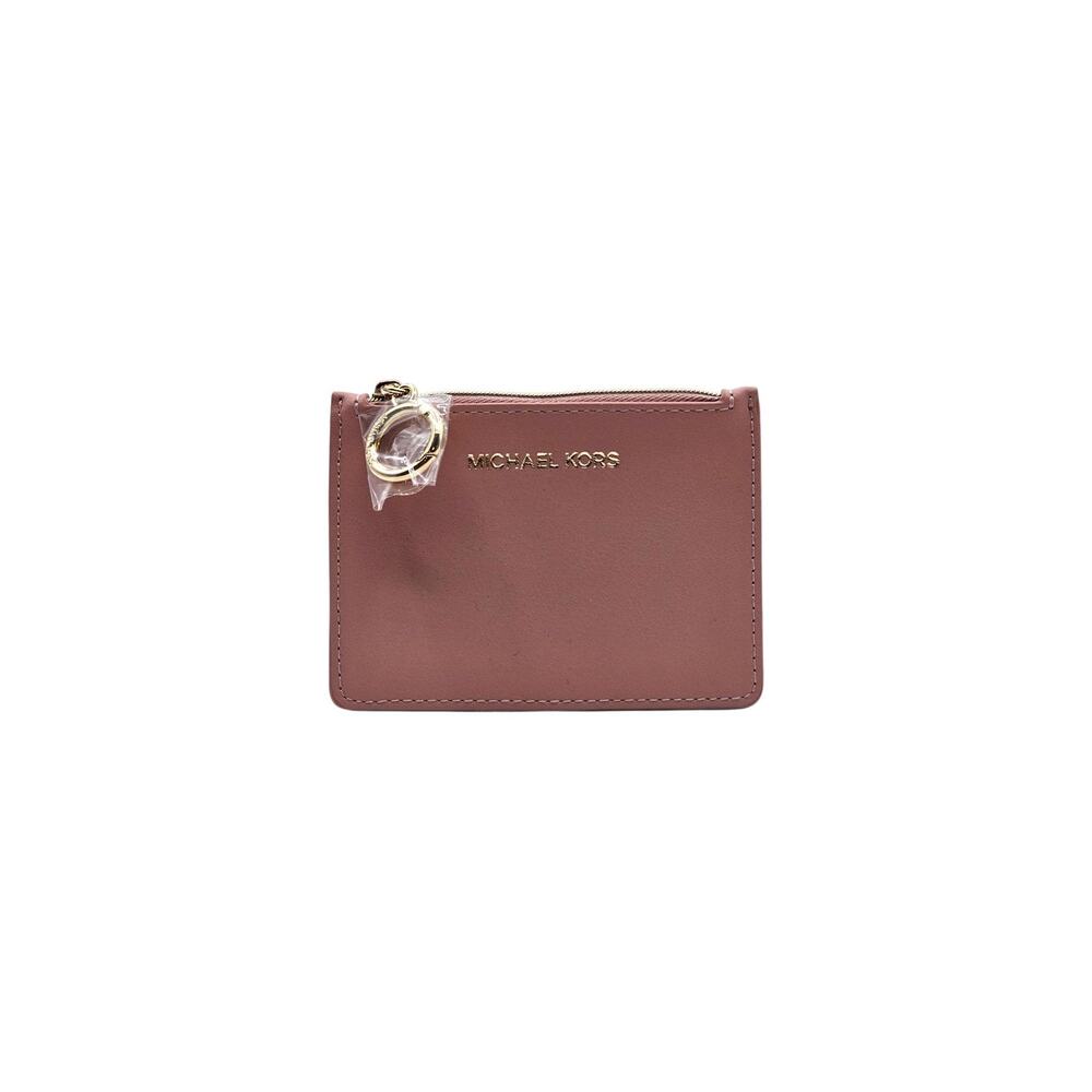 Michael Kors Dusty Rose Faux Leather Zip Card Holder Coin Pouch Key Case - NWT